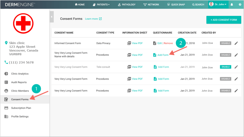 DermEngine Patient Consent Forms Dashboard