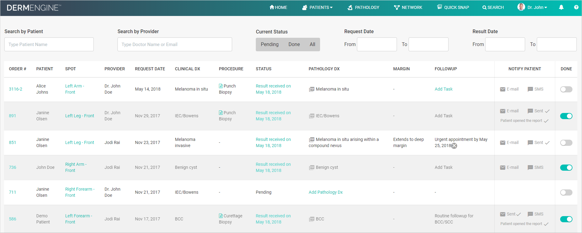 Pathology Module Status New