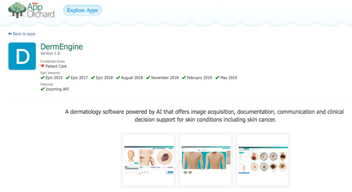 DermEngine app application available in Epic’s App Orchard