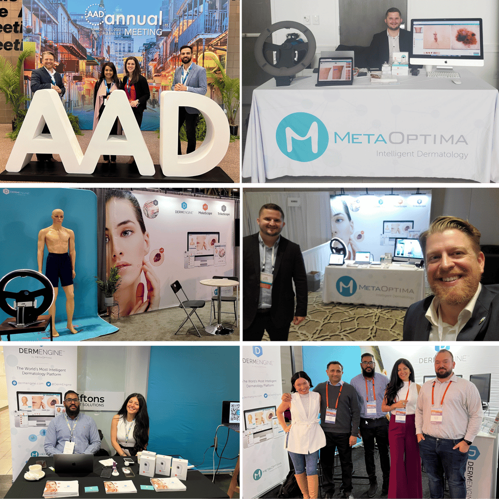 The MetaOptima team at various dermatology conferences in 2023